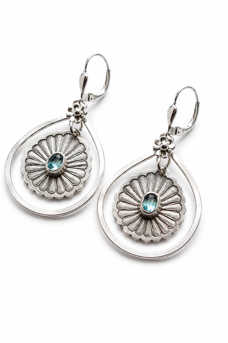 Kyanite Silver Sunburst Earrings (Medium)