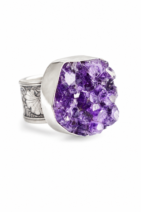 Amethyst Druzy Ring in Silver