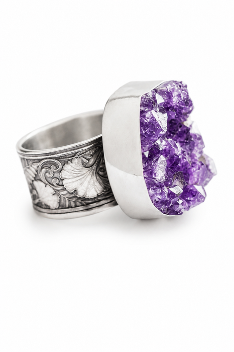 Amethyst Druzy Ring in Silver