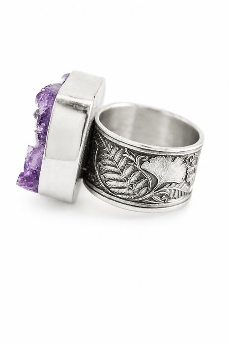 Amethyst Druzy Ring in Silver