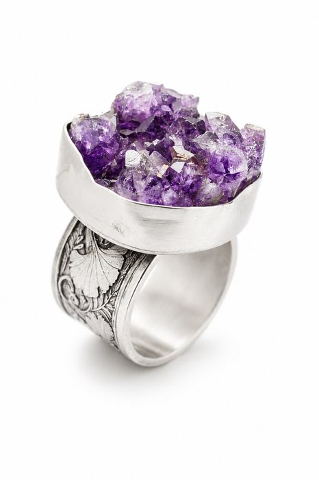 Amethyst Druzy Ring in Silver
