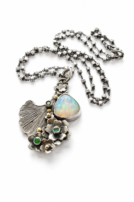 Ethiopian Opal & Ginkgo Necklace