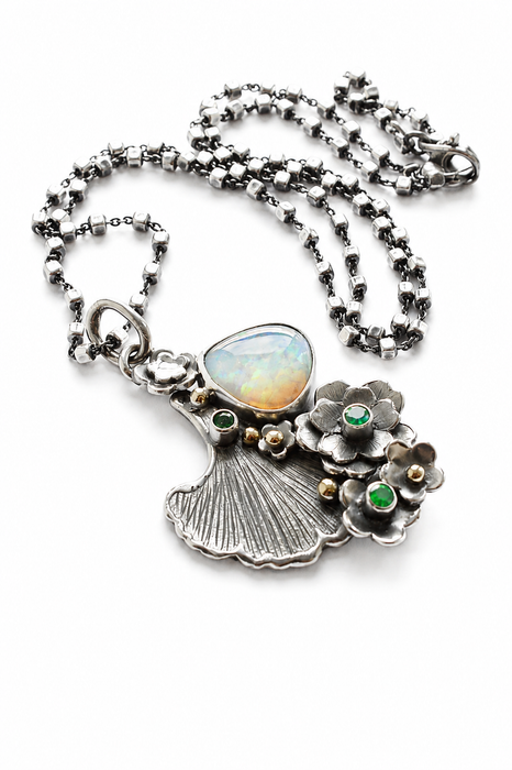 Ethiopian Opal & Ginkgo Necklace