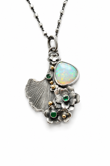 Ethiopian Opal & Ginkgo Necklace