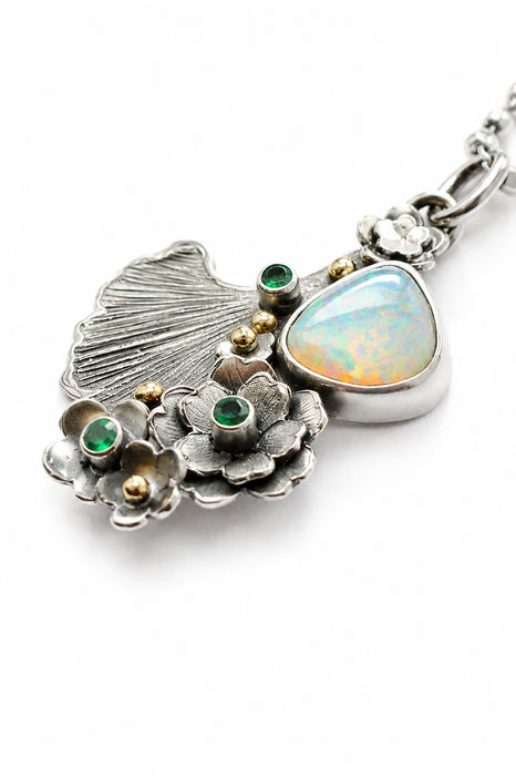 Ethiopian Opal & Ginkgo Necklace