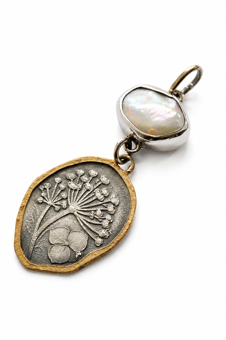 Wildflower Pearl Pendant in Silver and Gold (No1)