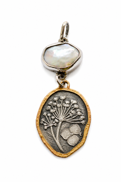 Wildflower Pearl Pendant in Silver and Gold (No1)