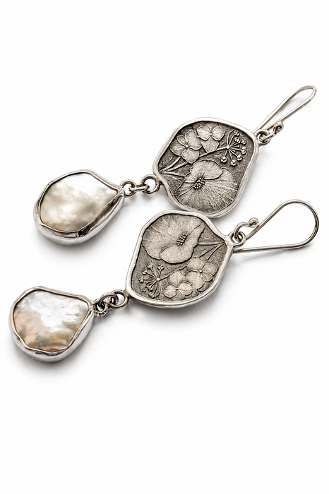 Wildflower Keshi Pearl Earrings in Silver