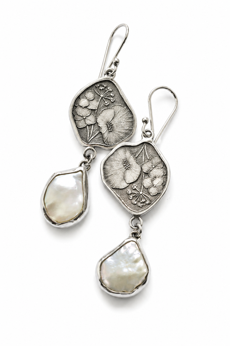 Wildflower Keshi Pearl Earrings in Silver
