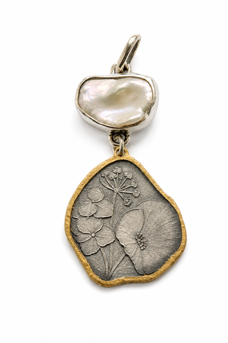 Wildflower Pearl Pendant in Silver and Gold (No2)