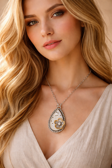 Carved Mother-of-Pearl Bloom Pendant