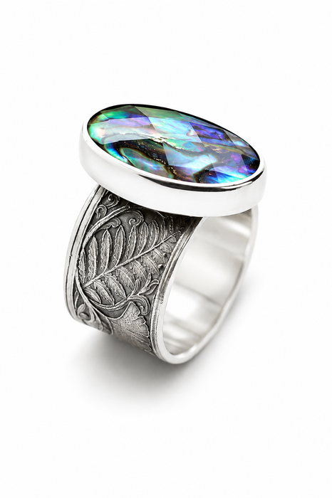 Abalone Botanical Ring in Silver