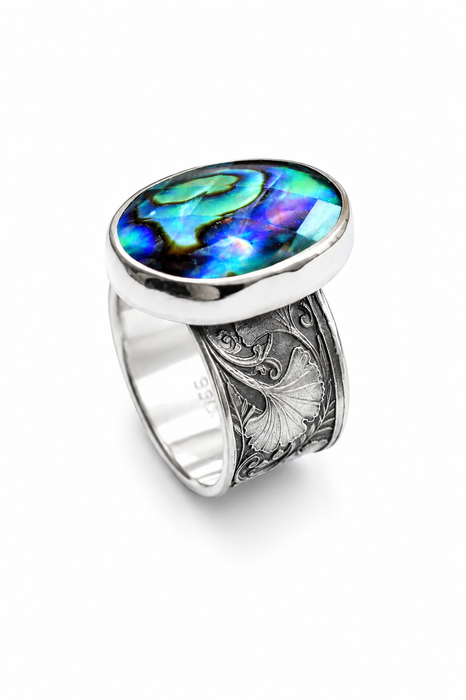 Abalone Botanical Ring in Silver