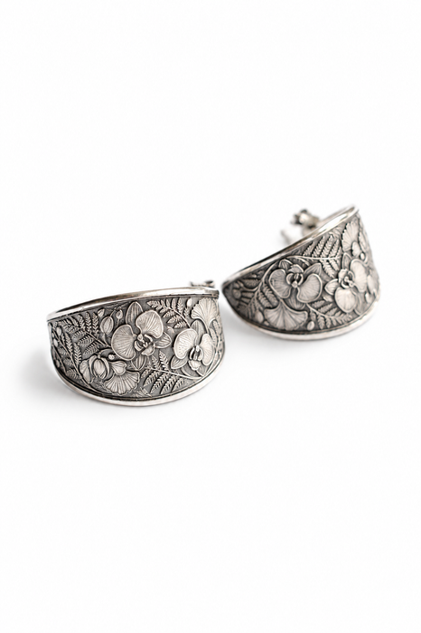 Orchid & Fern Hoop Post Earrings