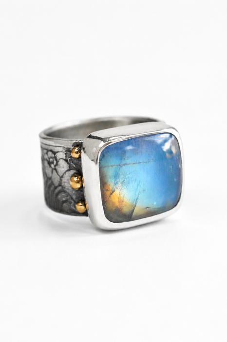 Moonstone Ring in Orchid/Fern Textured Silver