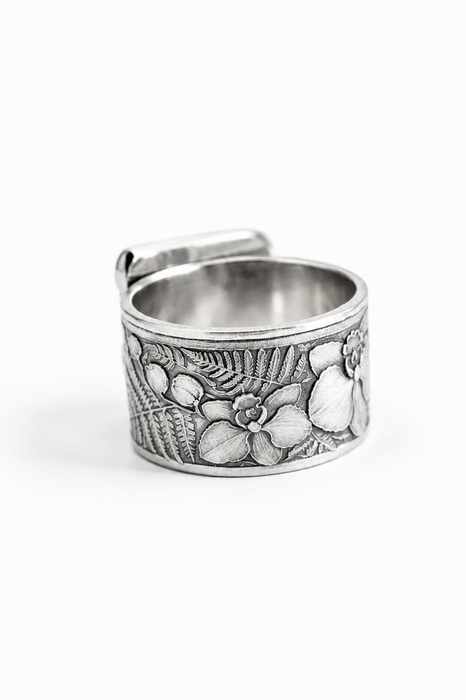 Moonstone Ring in Orchid/Fern Textured Silver