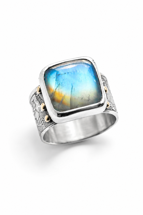 Moonstone Ring in Orchid/Fern Textured Silver