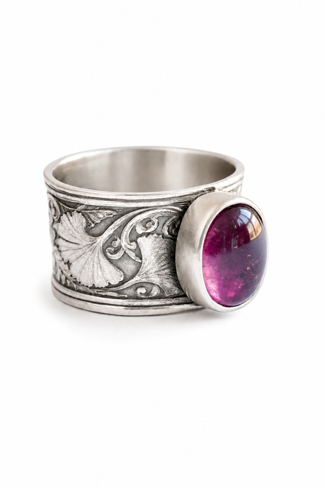 Pink Tourmaline Botanical Ring