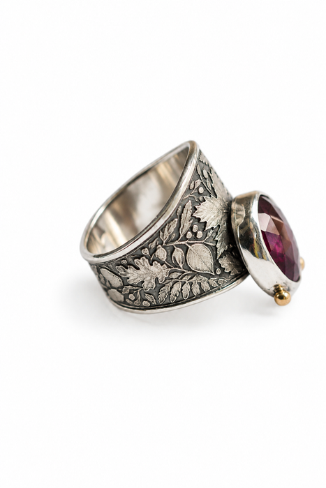 Purple Ruby Leafy Woodland Ring