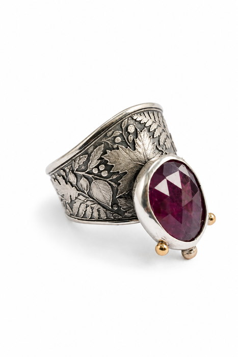 Purple Ruby Leafy Woodland Ring