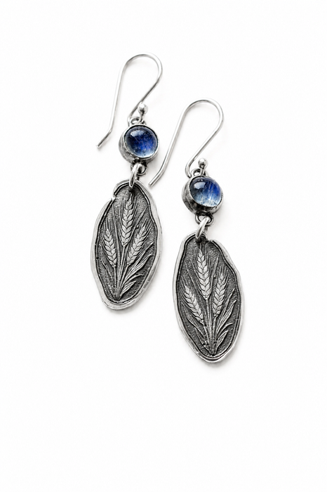 Silver Wheat Stalk Earrings with Moonstones