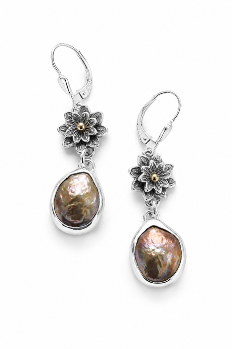 Twilight Blossom- Botanical Style Pearl Earrings