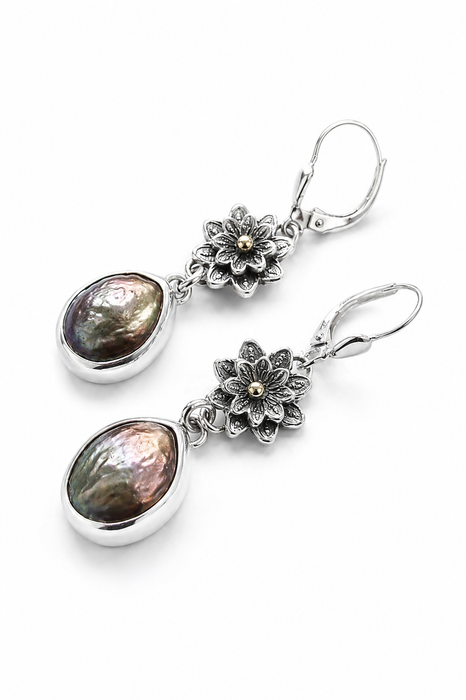 Twilight Blossom- Botanical Style Pearl Earrings