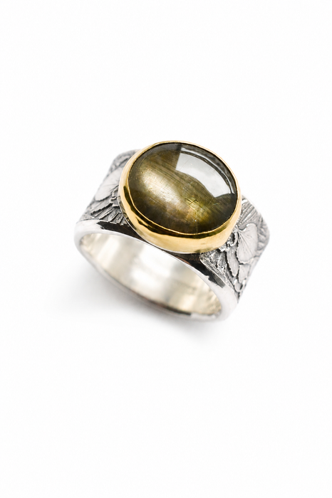 Star Diopside Ring in Gold and Silver