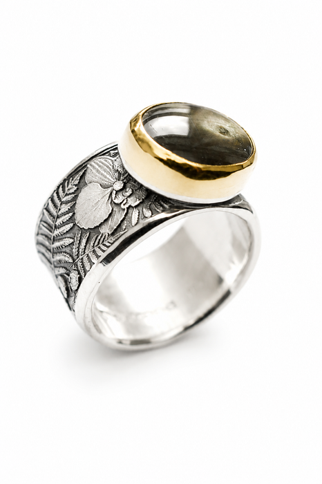 Star Diopside Ring in Gold and Silver