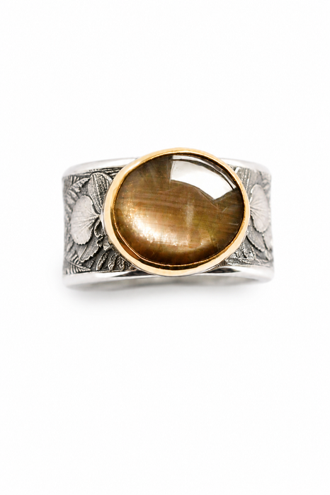 Star Diopside Ring in Gold and Silver