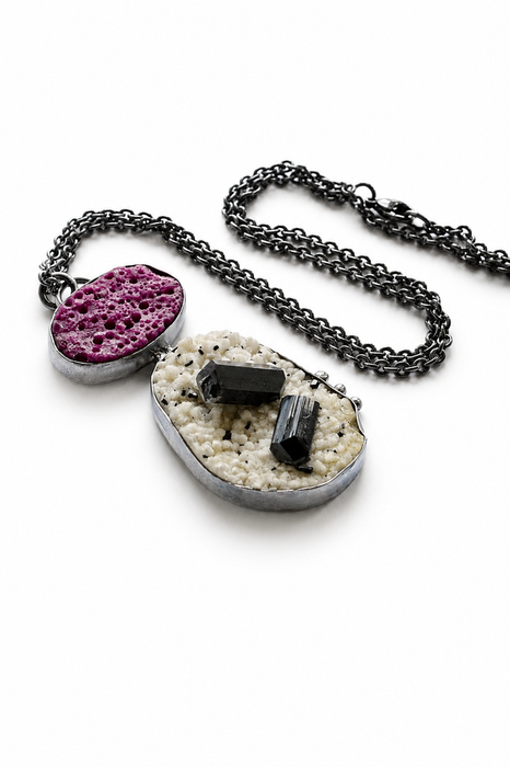 Raw Ruby and Tourmaline in Feldspar Necklace
