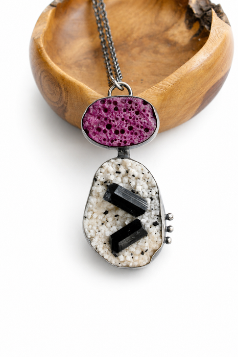 Raw Ruby and Tourmaline in Feldspar Necklace