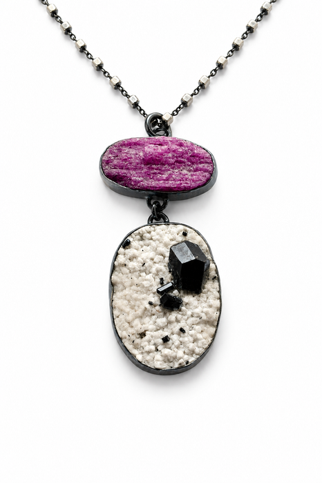 Raw Ruby and Tourmaline in Feldspar Necklace