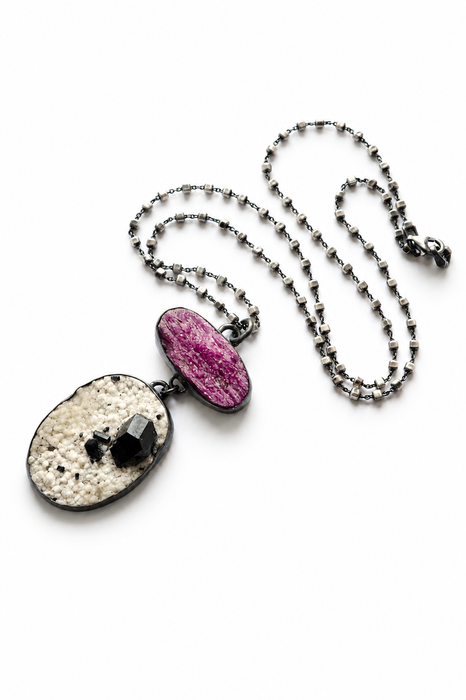 Raw Ruby and Tourmaline in Feldspar Necklace