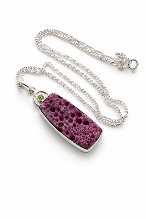 Raw Ruby Necklace with Peridot