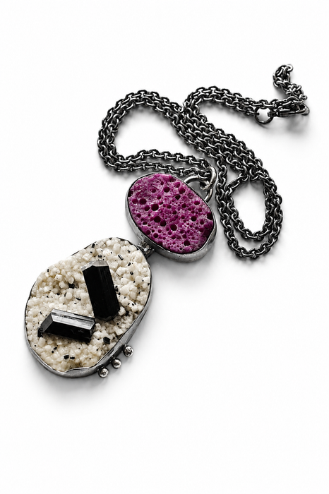Raw Ruby and Tourmaline in Feldspar Necklace