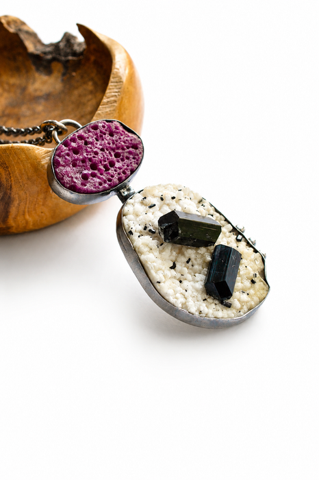 Raw Ruby and Tourmaline in Feldspar Necklace