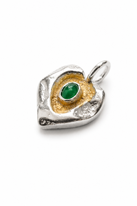 Silver Emerald Sand Cast Heart Pendant