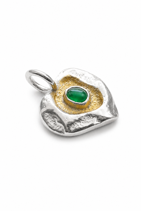 Silver Emerald Sand Cast Heart Pendant