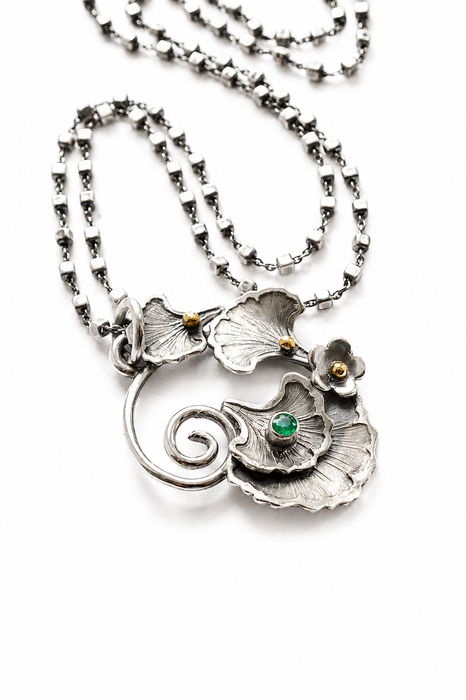 Ginkgo and Emerald Necklace