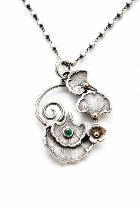 Ginkgo and Emerald Necklace