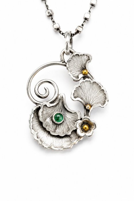 Ginkgo and Emerald Necklace
