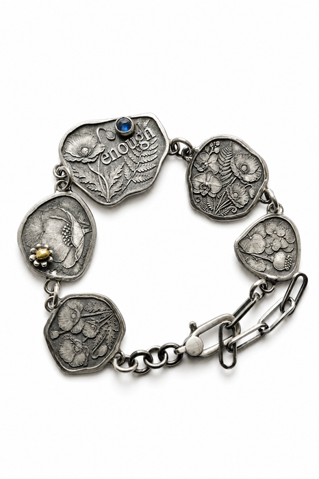 Botanical "Enough" Sterling Silver Bracelet