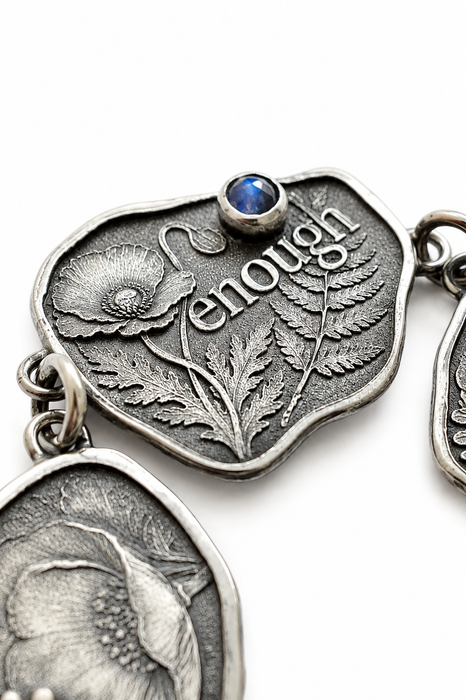 Botanical "Enough" Sterling Silver Bracelet