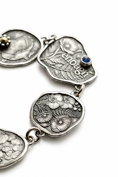 Botanical "Enough" Sterling Silver Bracelet