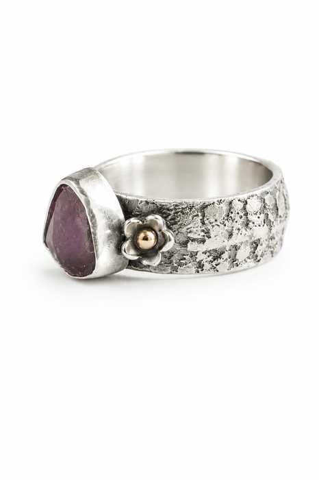 Weathered Ring - Sand Cast Silver with Watermelon Tourmaline