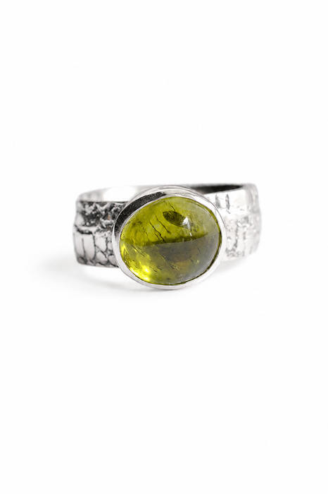 Weathered Ring - Sand Cast Silver with Peridot