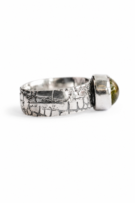 Weathered Ring - Sand Cast Silver with Peridot