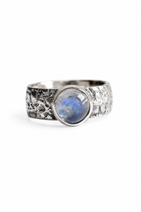 Weathered Ring - Sand Cast Silver with Moonstone