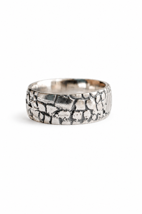 Weathered Ring - Sand Cast Silver with Moonstone